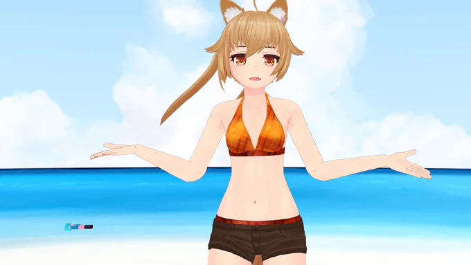 水着のメッシュを修正するついでにビーチサンダル的なものを追加してして動作確認中。 