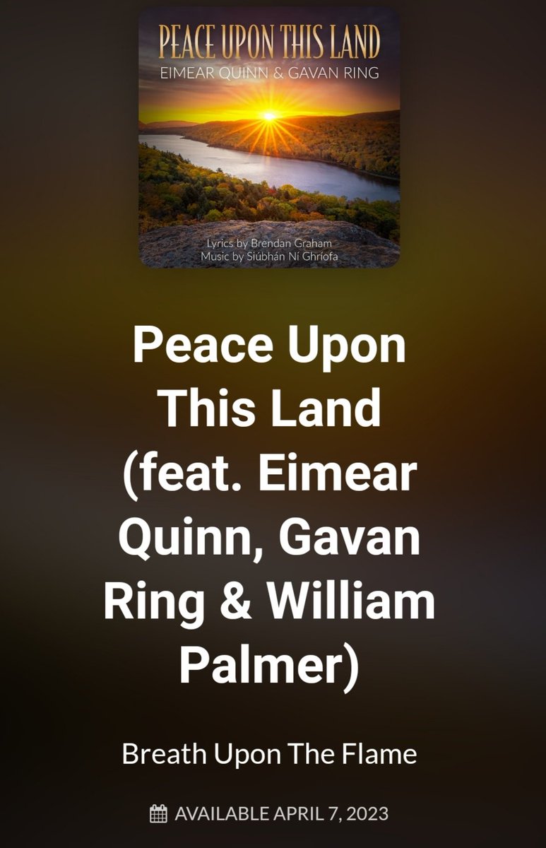 First single from  'Breath Upon the Flame' almost here! 'Peace Upon this Land' with glorious vocals of @EimearVox &amp; <a href="/GavanRing/">Dr Gavan Ring</a> with <a href="/DublinBrass/">Dublin Brass</a> <a href="/siuysiu/">Siu Ni Ghriofa</a> <a href="/geraldineharp/">Geraldine O'Doherty</a> APRIL 7th.More details to follow