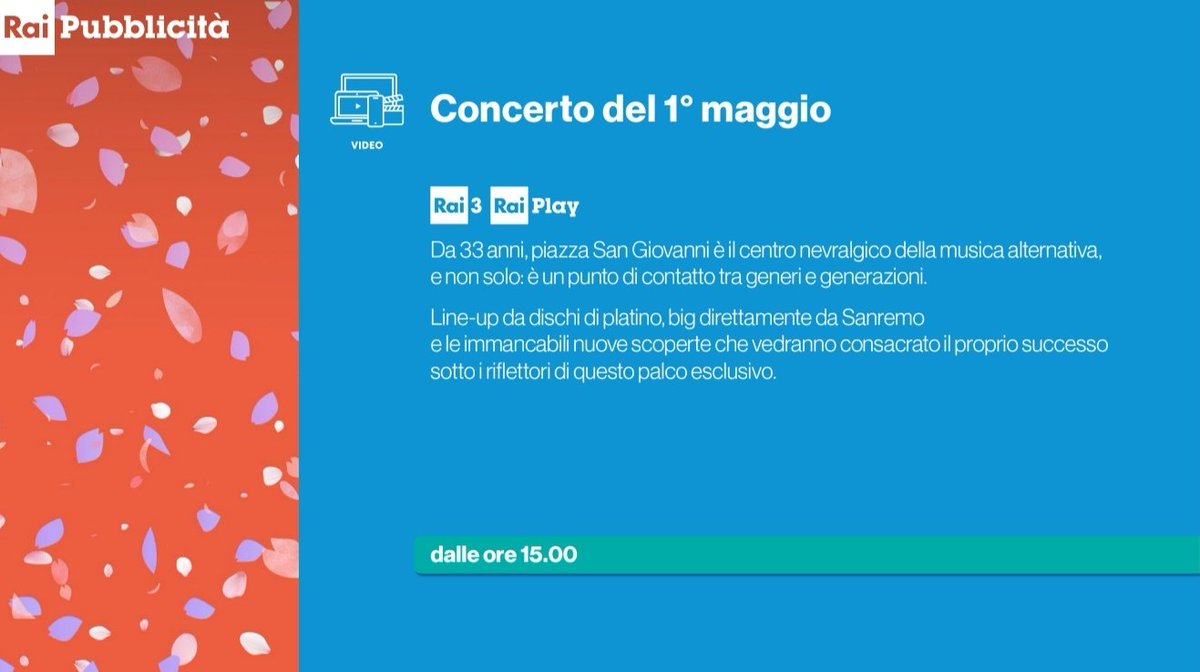 ilvit02's tweet photo. Dopo le mie ed altre segnalazioni, #RaiPubblicità ha corretto l’offerta editoriale della primavera. Il #ConcertoDelPrimoMaggio rimane come da tradizione su #Rai3 ed #IMiglioriAnni saranno come lo attendiamo, e non sullo stile di #TopDieci
#Palinsesti #Rai #Rai1 #AscoltiTv https://t.co/cY5LakDQyD