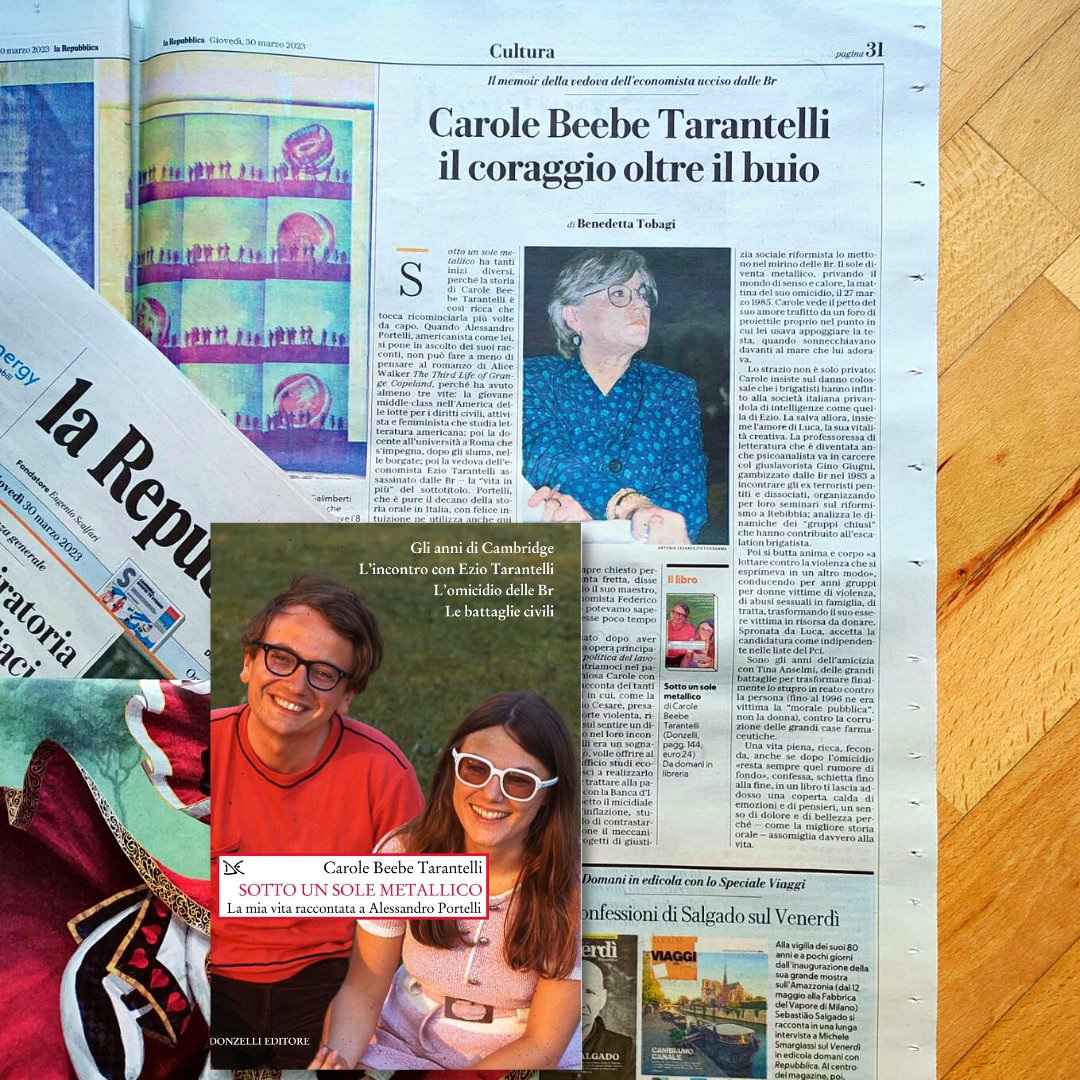 DonzelliEditore's tweet photo. Oggi su @repubblica la recensione di Benedetta Tobagi    al nuovo libro di Carole Beebe Tarantelli "Sotto un sole metallico. La mia vita raccontata a Alessandro Portelli"

#donzelli #donzellieditore #tarantelli #portelli #recensione #libri #repubblica #giornali https://t.co/jhr3is7NOb