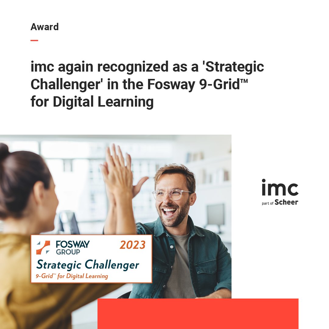 Wohoo, imc is among top positions in <a href="/fosway/">fosway</a>  Group's #digitalLearning rankings … again!
imc is the only full-service learning provider to top the rankings in both the "Digital Learning Content" and "#LearningSystems" categories 🙌. 
👉 More: lnkd.in/gAK7iup6