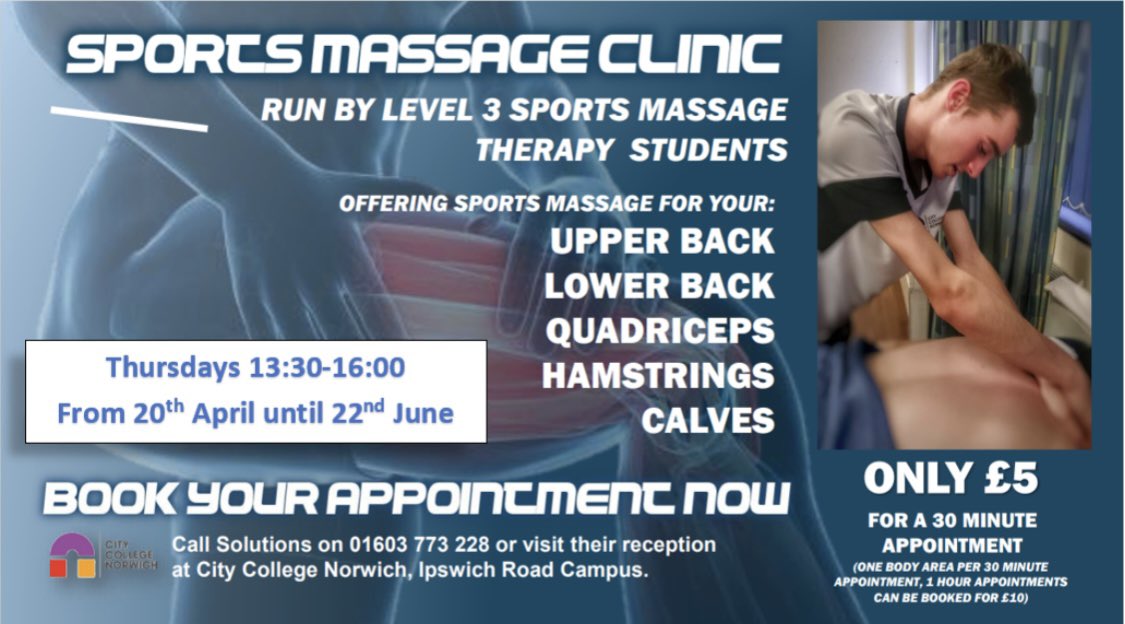 SportCCN's tweet photo. Sports Massage clinic opening soon. Just in time to get you prepared for the London Marathon or a have recovery massage! 💪🏃🏻🏃🏻‍♀️ https://t.co/fOPrIhU97v