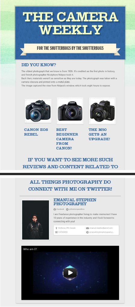 ShutterspeedEmu's tweet photo. It is finally here! My very own Newsletter once every month provides you with all the new information in the photography world! Do follow this space for more!

#newsletter #photography #thisisformyassignment #notreal https://t.co/Y077j0EeoQ
