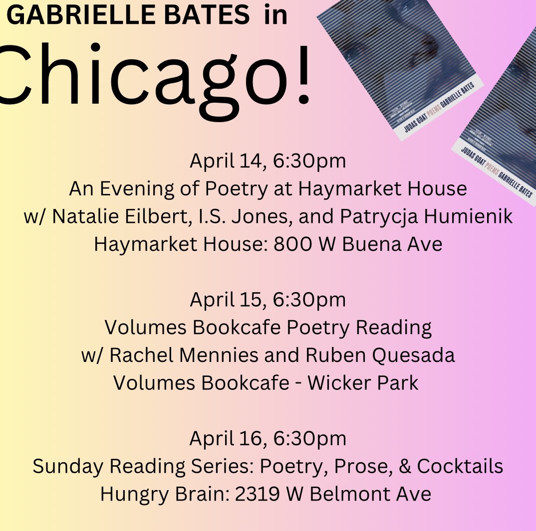 I’m doing it up big in Chicago the weekend of April 14-16 💖 Choose your own adventure: a house, a bookstore, a bar (no one will judge you if you come to all three—it’s poetry month.)