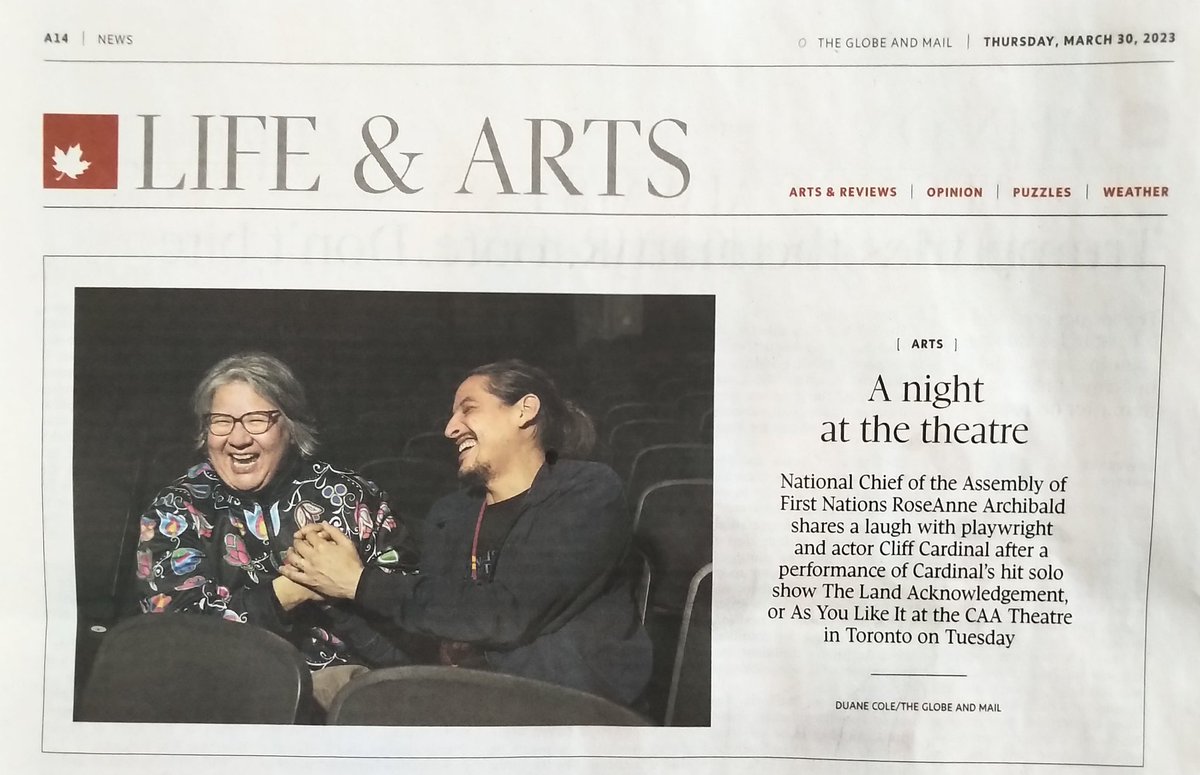 BryanHendry1's tweet photo. This brought a smile this morning, seeing the happy faces of .@ChiefRoseAnne and .@CliffCardinal Land, Life and Arts. Isn't that what it's all about? .@TanyaTalaga https://t.co/IjBA2cF3gQ