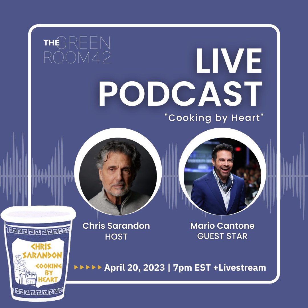 Save The Date! #chrissarandon #foodpodcast #cookingpodcast #jackskelington #frightnight #princessbride #childsplay #nightmarebeforeschristmas #spotifypodcast #cookingbyheart #GreekAmerican #mariocantone #greenroom42 #livepodcast #podcasttaping #nyc #inperson #livestream