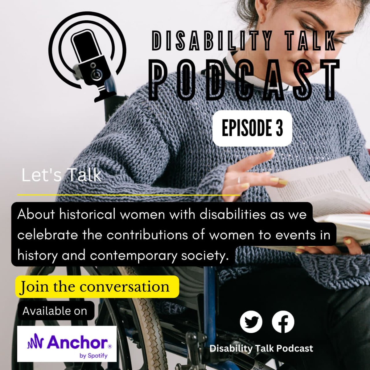 Happy #WomensHistoryMonth 🎉🎊
Tune into the Disability Talk Podcast's latest episode as we talk about historical women with disabilities and their contributions to events in history and contemporary society.
Available on Anchor FM⬇️:
anchor.fm/.../Celebratin…
