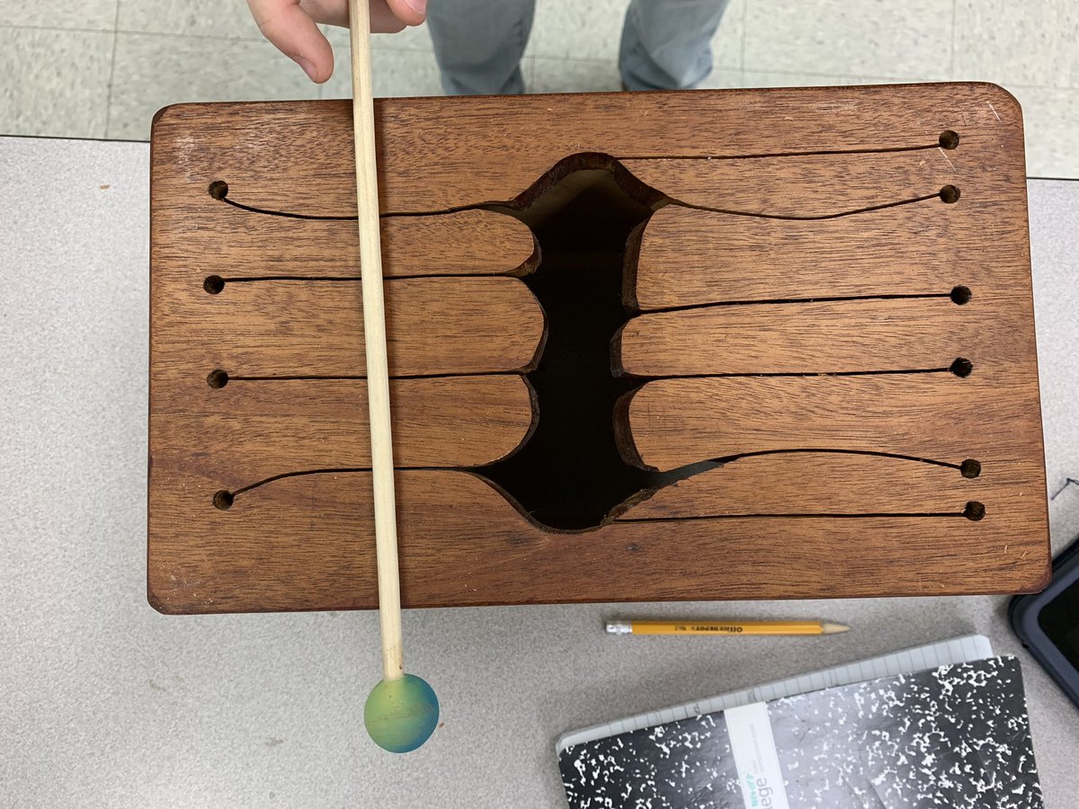 KMSteched's tweet image. 7th graders are completing their tongue drums before spring break. They use their iPad tuning app to find the notes @CarmichaelWkshp @APS_CTE @APSKenmore