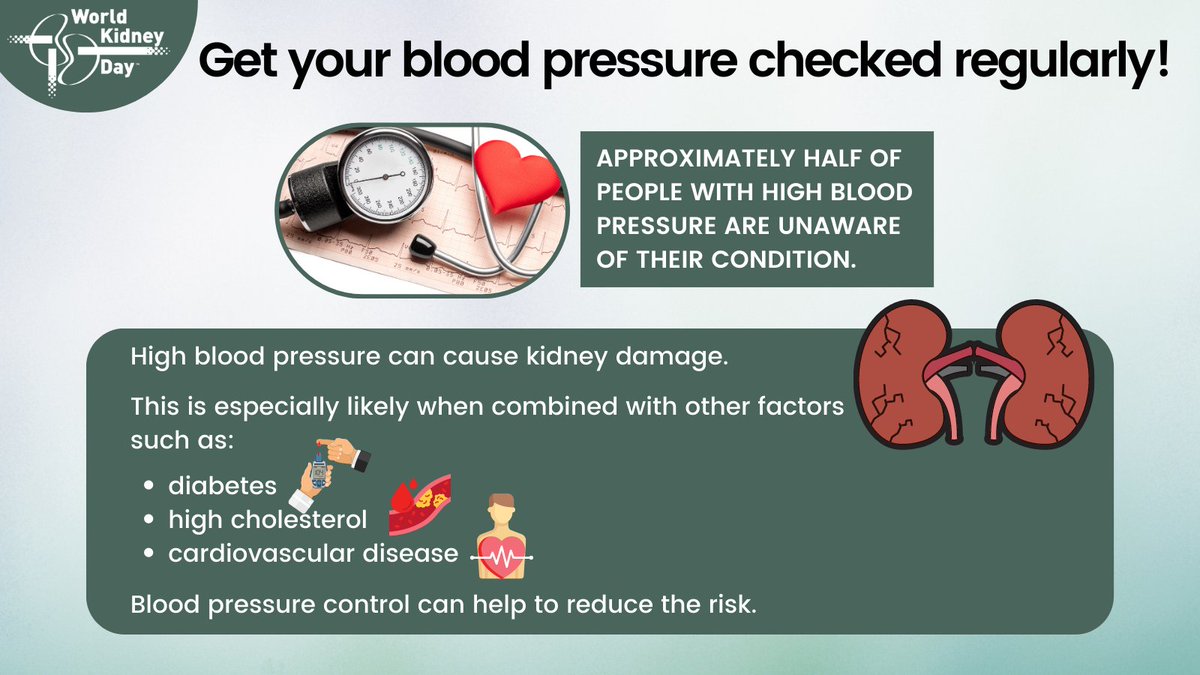worldkidneyday's tweet photo. #HighBloodPressure can constrict and narrow blood vessels, causing damage throughout the body, including the kidneys. If your kidneys' blood vessels are damaged, they may no longer function properly. https://t.co/JO9kY4DMDS #WorldKidneyDay https://t.co/sXdeCqr7VJ