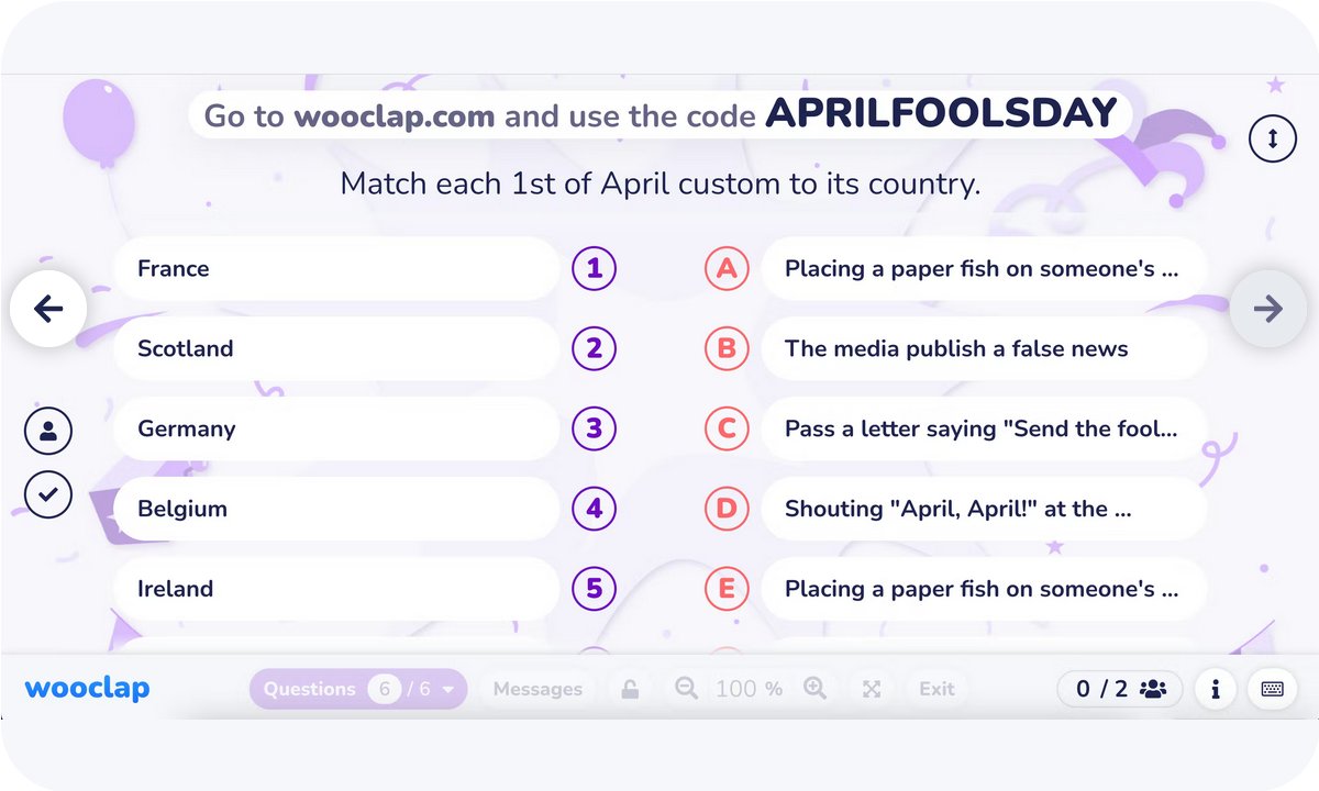 🎏 Do you know the origins of April Fool’s Day? How do they celebrate in countries around the world? It’s just around the corner, so we made a cute template for you… 👉 wooclap.com/en/templates/a…

🙈🙈🙈