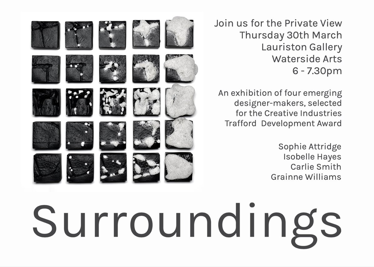 Do pop in this evening for the free preview event for our new exhibition #Surroundings featuring stunning contemporary design from four emerging artists. From 18:00 - Drinks on arrival.
