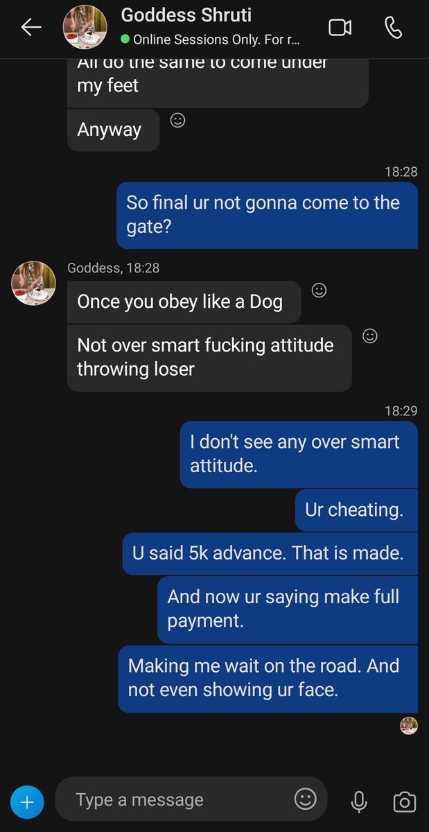 GaryJenson4's tweet photo. @GoddessShruti is a fake. 
Takes a 5k advance and then gives a Skype account. Tells u to come to some random gate and then says now ur at my place so pay the remaining. 😒 https://t.co/jQdIRLoOfP