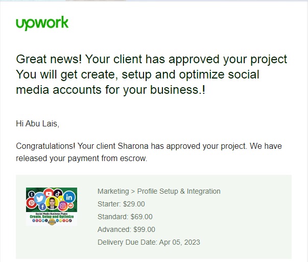 thealcanam's tweet photo. Congratulations to Me ‼️ 
Another order completed today with 5 Star review! 
Sharona was very satisfied with the project!

You can have a look on service in Upwork here: https://t.co/pUjsqxeVbK

#socialmediamarketing #socialmedia https://t.co/lngXFjJzsT