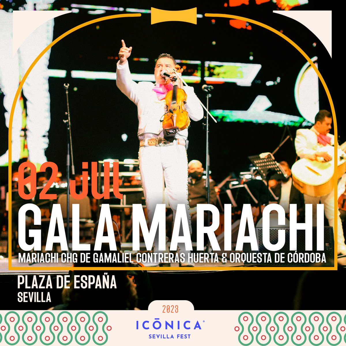 ¡Prepárate para viajar a México desde la Plaza de España de Sevilla!🕊️🇲🇽
Viviremos la actuación del <a href="/MariachiCHG/">Mariachi Internacional CHG</a> junto a la <a href="/OrquestadeCO/">Orquesta de Córdoba</a>  . El plan perfecto para los amantes de la cultura y tradición mexicana.
ENTRADAS: iconicasevillafest.seetickets.com/event/gala-de-…