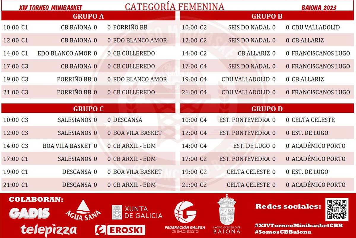 CBBaiona's tweet photo. ⏳ Faltan 2 días para el 𝙏𝙤𝙧𝙣𝙚𝙤 𝙈𝙞𝙣𝙞𝙗𝙖𝙨𝙠𝙚𝙩 𝘾𝘽 𝘽𝙖𝙞𝙤𝙣𝙖‼️

Hoy os presentamos los cuadros de juego en ambas categorías, masculina y femenina, que se disputarán:

#XIVTorneoMinibasketCBB #SomosCBBaiona #FamiliaCBBaiona #Baloncesto #Basket #Baiona https://t.co/SdVIqvU4oe