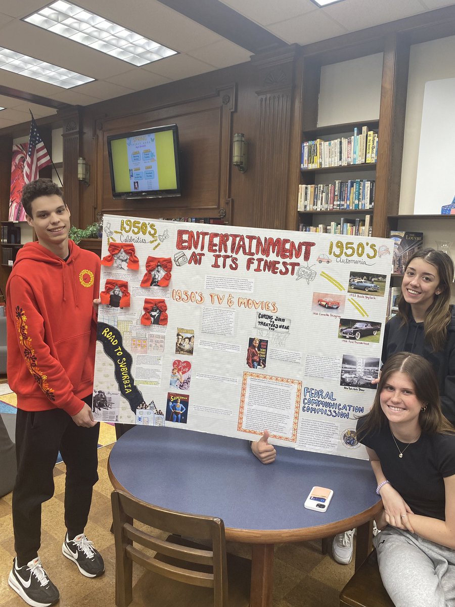 Part 1 of the Period 8 Honors 1950s culture project! Loved seeing all the items they brought in as well as the excitement they had for sharing their knowledge of their assigned topic. <a href="/HHS_Principal22/">Kevin Pfister - HHS Principal</a> <a href="/AshleySmithEd/">Ashley Smith</a> <a href="/rspirito11/">Dr. Richard A. Spirito</a> #GoBears
