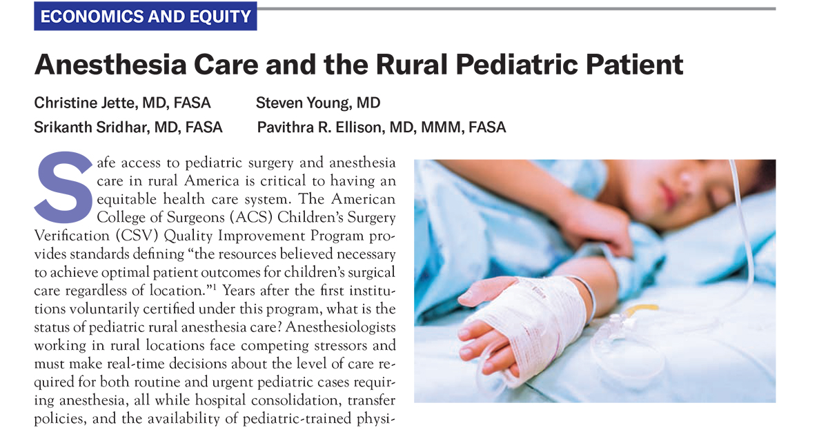 What is the status of #pediatric care in rural #anesthesia care? Drs. Jette, Young, Sridhar, and Ellison discuss the research. ow.ly/1tL050NtStP

@stanfordanes @harvardmed @McGovernMed @WestVirginiaU #PedAnes #Anesthesiology #Anesthesiologist