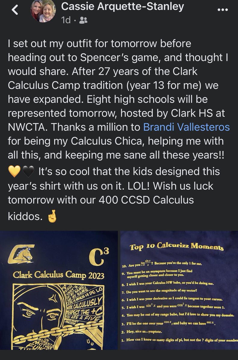 telluridenative's tweet photo. Our friend Cassie has been the Calculus Camp queen for many years - from just a single calculus teacher to now 400 students embarking on “camp” to prepare for the exam… and they have a blast!
@derwood73 #mathCANbefun https://t.co/CbdZ1LhSWC