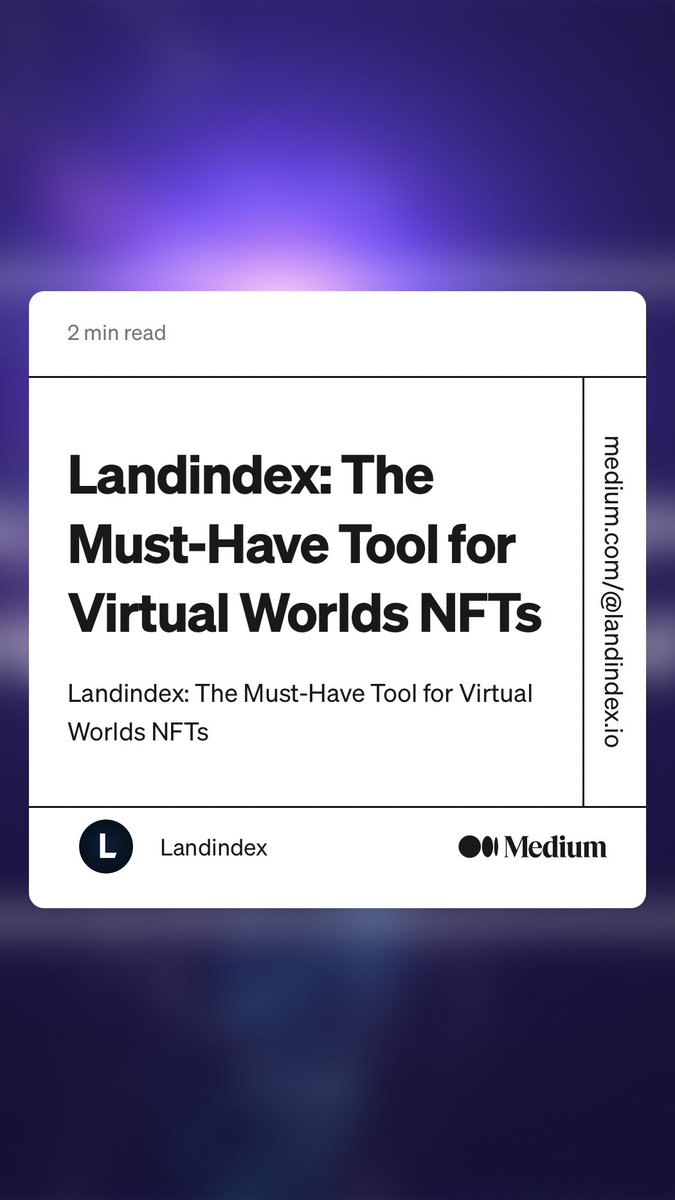 merteskinat's tweet photo. “Landindex: The Must-Have Tool for Virtual Worlds NFTs” by Landindex
#metaverse #metaverseanalytics
https://t.co/VYxOWm1aNp https://t.co/HMoLhoQed4