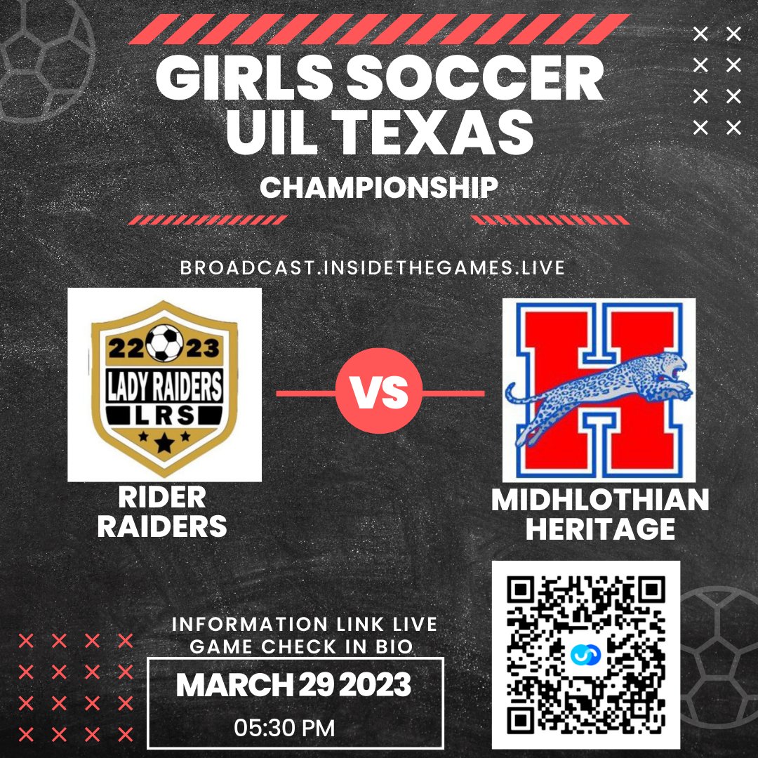 problnm's tweet photo. 🚨Girls Soccer
⚽ Rider 🆚 Midhlothian Heritage 
🎥 Live https://t.co/Clj0zP3yzD 
📅3/29/2023 | 05:30 PM
@RiderHS_LRS @nation_roho @RiderRaiders @CoachBindel @Jagsoccergirls @CoachSlov @alc_humphrys @MidloHeritage @jaguarvball @cannonwheat13 @MaddieJordan07 https://t.co/uaPbrVEreD