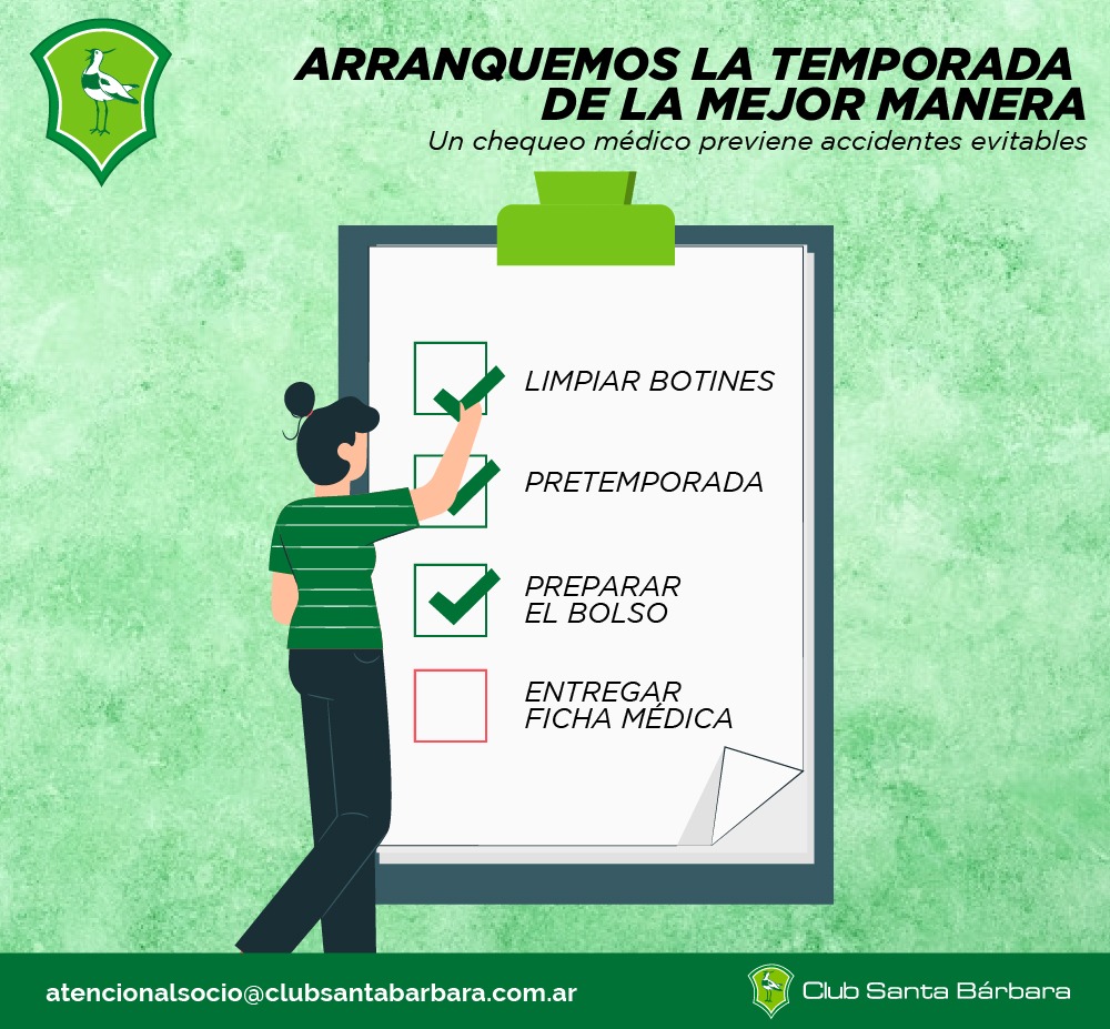 ClubStaBarbara's tweet photo. ✔ Ficha Médica 2023 ✔

¡Obligatoria para competir en los torneos!

No olvides incluirla en tu lista para esta nueva temporada.

📆 Fecha Límite de Entrega: 30 de Abril 2023.
👉 Descargala desde la Web o App.

#hockey #fútbol #vamosteros #vamosteras #ClubSantaBarbara https://t.co/fCTNy5ZhAf