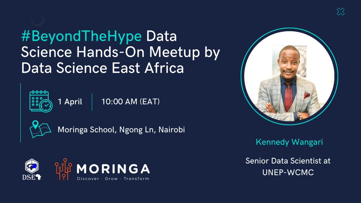 #BeyondTheHype Data Science Hands-On MeetUp by @DSEAfrica

Speaker:  @kennedykwangari, data scientist at @unepwcmc

Topic: Mastering Modern Data Science and  Modern Data Science Road Map.

Venue : @moringaschool, Ngong Lane, Nairobi. 

Get your ticket now!
events.mtickets.com/Events/beyondt…