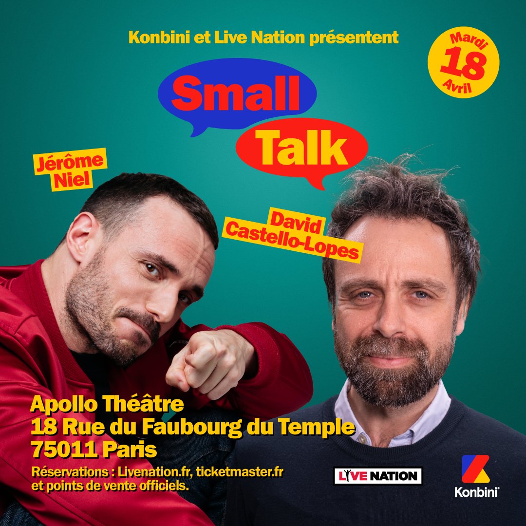 KonbiniFr's tweet photo. Quelles questions random voudriez-vous que David Castello-Lopes pose à Jérôme Niel le 18/4 à L'Apollo ?

Pour choper vos places : 
👉 https://t.co/ieLhvMZ6XM
👉 https://t.co/ieLhvMZ6XM
👉 https://t.co/ieLhvMZ6XM https://t.co/Sn33x6K8DF