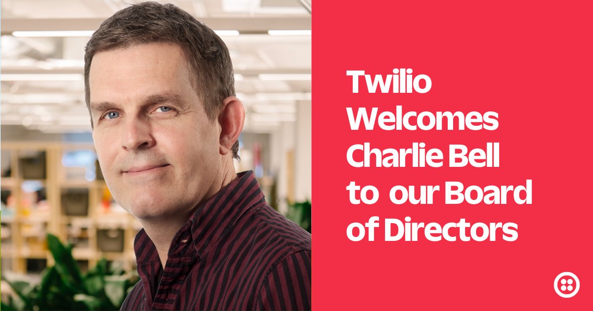twilio's tweet photo. We’re thrilled to welcome Charlie Bell to our Board of Directors. With four decades of experience in the tech industry with companies like Microsoft and AWS, he will bring invaluable insight to Twilio as we build the leading customer engagement platform. https://t.co/TlkwCJ3kqP https://t.co/hI0lvR3M5Y