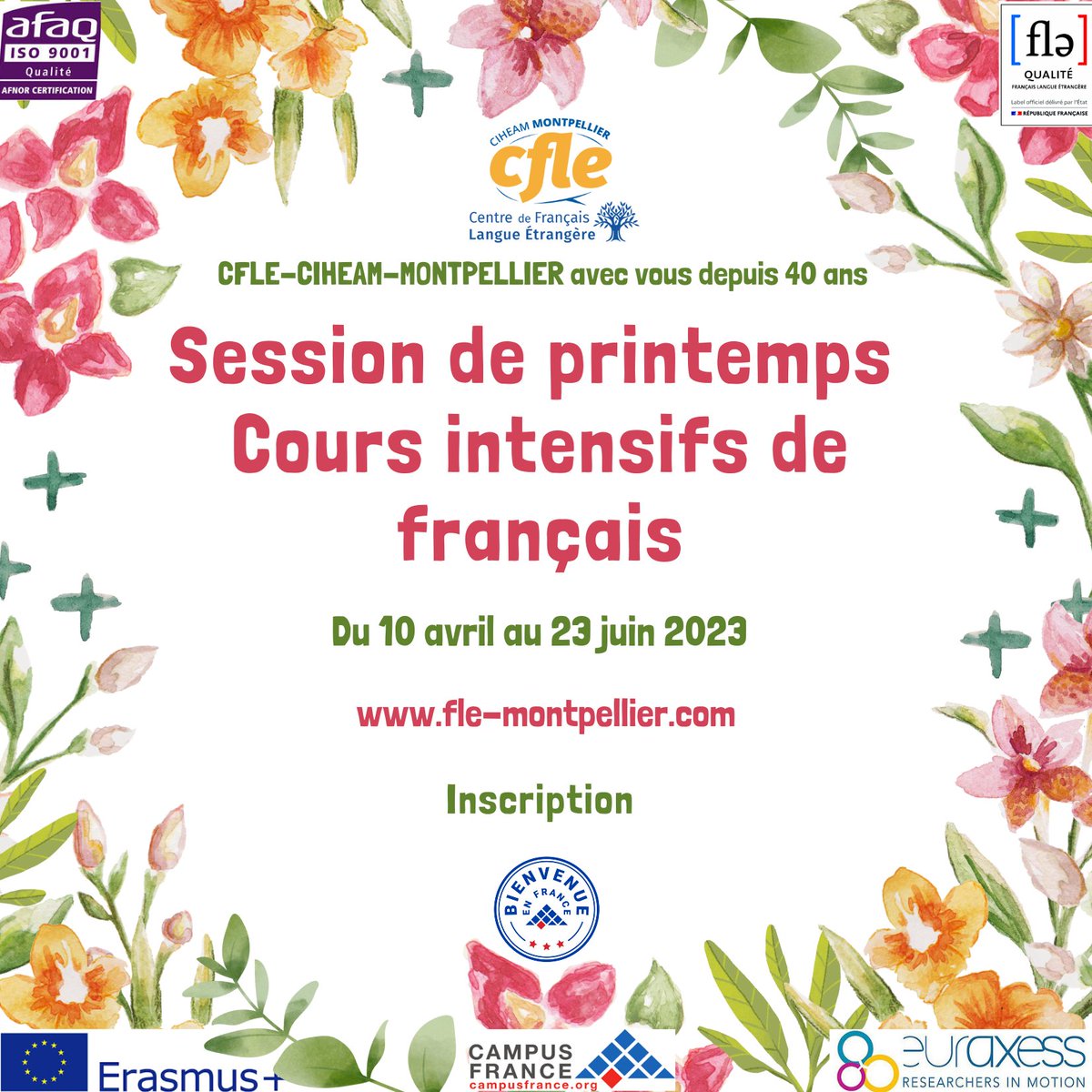 CIHEAMIAMM's tweet photo. Les beaux jours arrivent 🙆♂️🙆🏽♀️🙋🏿♂️et les #cours intensifs de #français du CFLE-CIHEAM #Montpellier aussi!
🌺 Pour tous niveaux
🌞 De 2 à 10 semaines
🌓 Formules: 9h, 15h ou 20h / semaine
Détails: https://t.co/SyIM9gvnii
#ApprendreFR #French #learnfrench #FLE #AprenderelFrances https://t.co/3F3BcWVURz