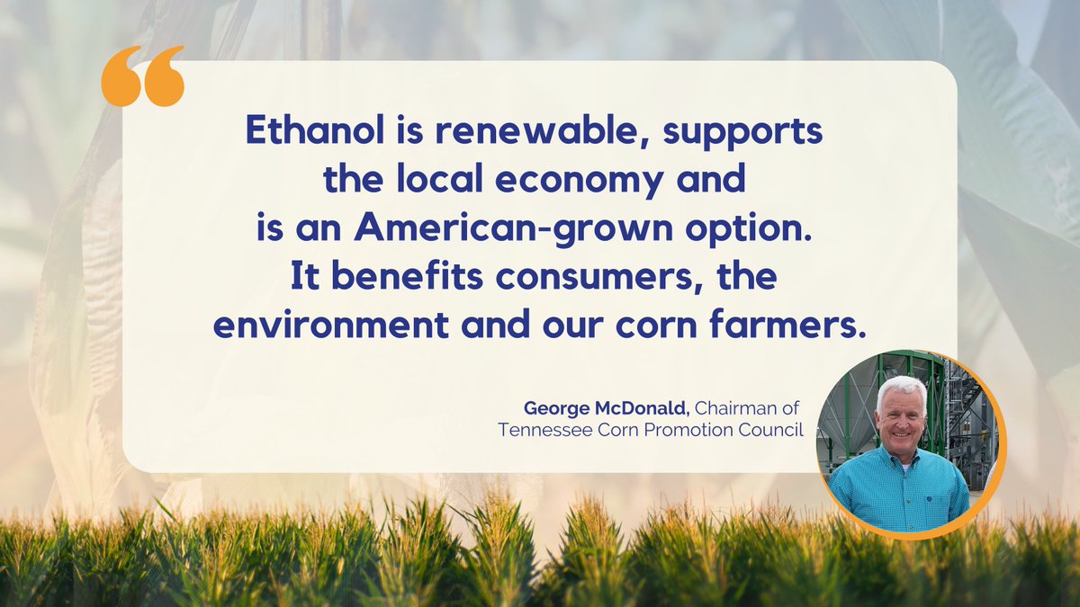 CornTennessee's tweet photo. In Tennessee, 46% of total corn production in the state is used for #ethanol with a production value of $339 million. Additionally, roughly 4,500 jobs in the state are supported by ethanol production. #TNCorn https://t.co/z4dh8J3HSW