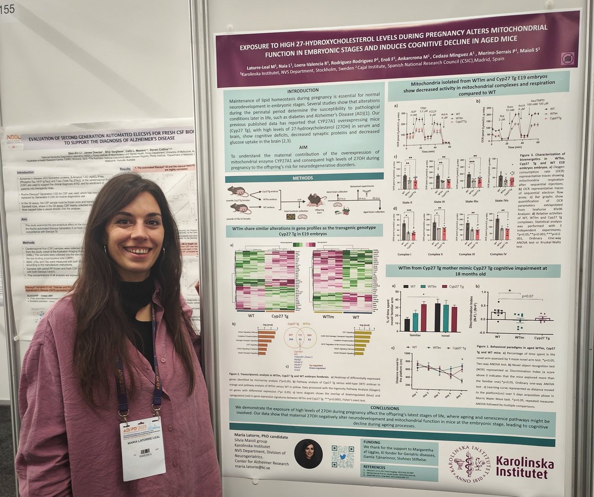 LealLatorre's tweet photo. 3rd day at #ADPD2023 with interesting mitochondria and lipid sessions in AD! 🧠
Very excited to present as the first time one of my PhD project👩‍🔬 in collaboration with @LuanaNaia at @silvia_maioli lab!  You're welcome at the poster session in board #154. @adpdnet https://t.co/Qi6VcA56CU