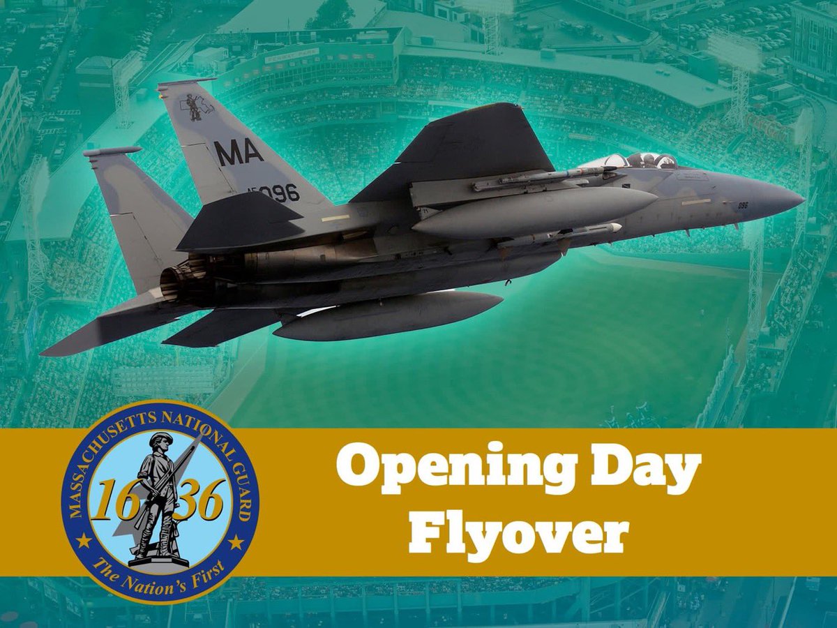 TheNationsFirst's tweet photo. There will be more than the roar of the crowd around #fenwaypark today during the @RedSox home opener.  The joint flight of jets from our @104fighterwing  and @VTNationalGuard will be in sky above for the opening ceremony of today’s game.
#flyover #FlyFightWin #openingday https://t.co/apqvCCrp8b