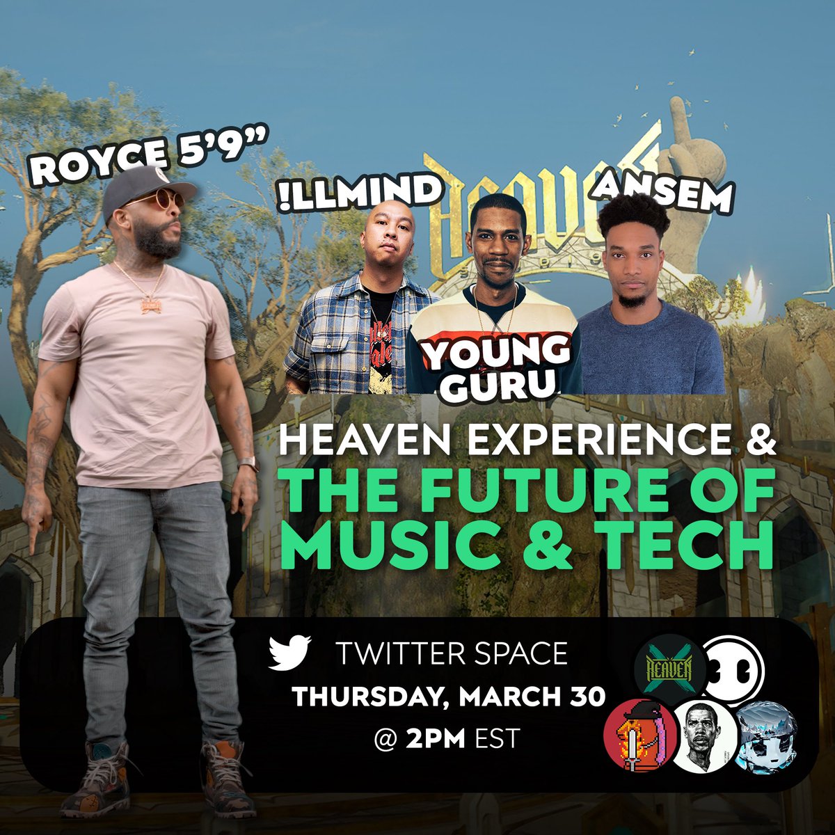 Royceda59's tweet photo. Today at 2pm EST I’ll be speaking with @illmindPRODUCER , @Young_Guru , @blknoiz06 and @lexavellino about the future of music &amp; tech on spaces. 

https://t.co/Br9QmcYd1X https://t.co/cuWqaQeL64