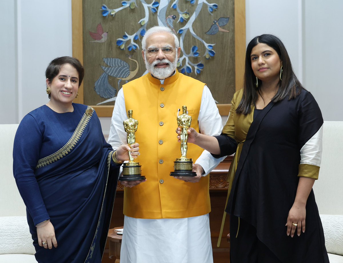 PMOIndia's tweet photo. The team associated with ‘The Elephant Whisperers’ met Prime Minister @narendramodi today. https://t.co/FQsg9n9TxW