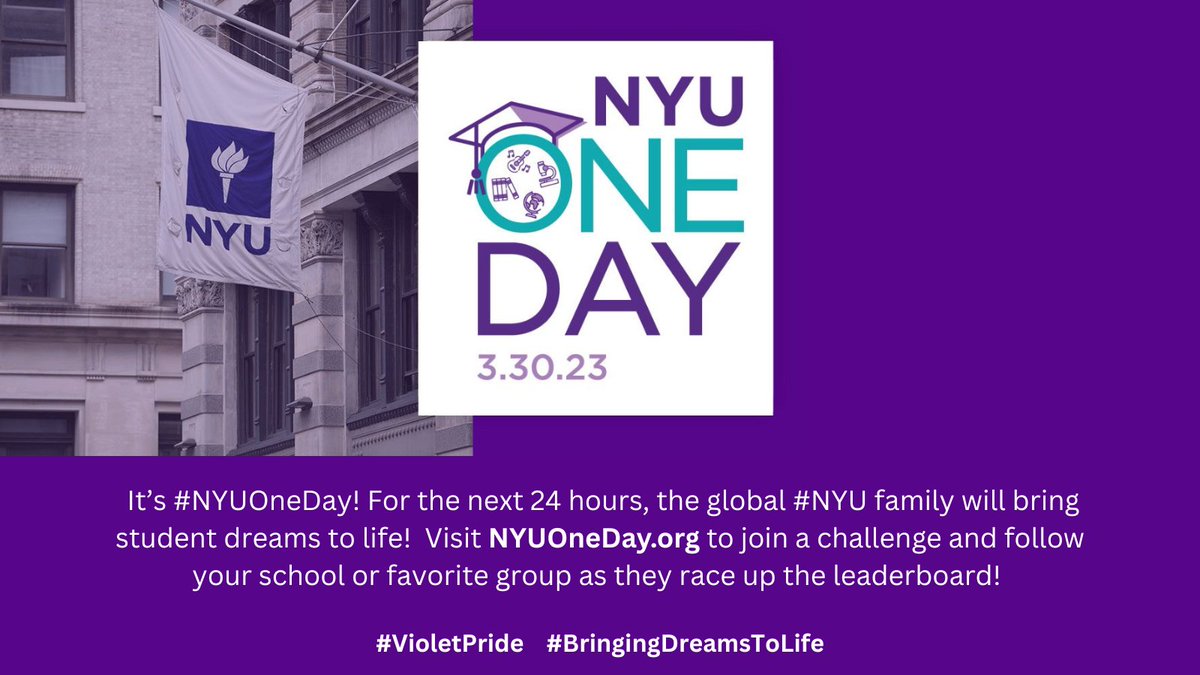Show Your Violet Pride today by donating at NYUOneDay.org

#NYUOneDay #VioletPride #NYU #BringingDreamsToLife