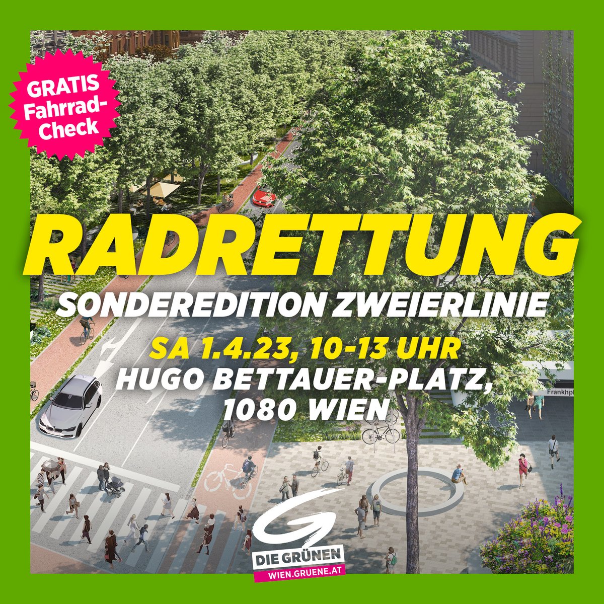 gruenewien's tweet photo. Diesen Samstag findet wieder unsere #Radrettung statt. Komm vorbei und wir machen dein Rad kostenlos fit für den Frühling! Mehr Infos ➡️ https://t.co/clBc9BikS9 Sonderedition #2erLinie #Zweierlinie #bäumdichauf https://t.co/AGQyqLngY6
