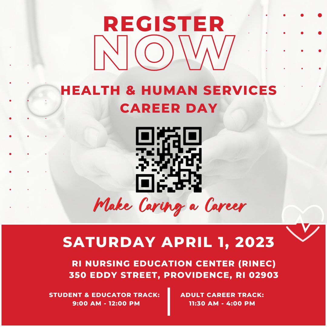 REGISTRATION NOW OPEN! Learn how you can ‘Make Caring a Career’ at the Health &amp; Human Services Career Day on Saturday, April 1st.

Space is limited! For more information and to register, click the link below or scan the QR code.
bit.ly/3SLjx7c