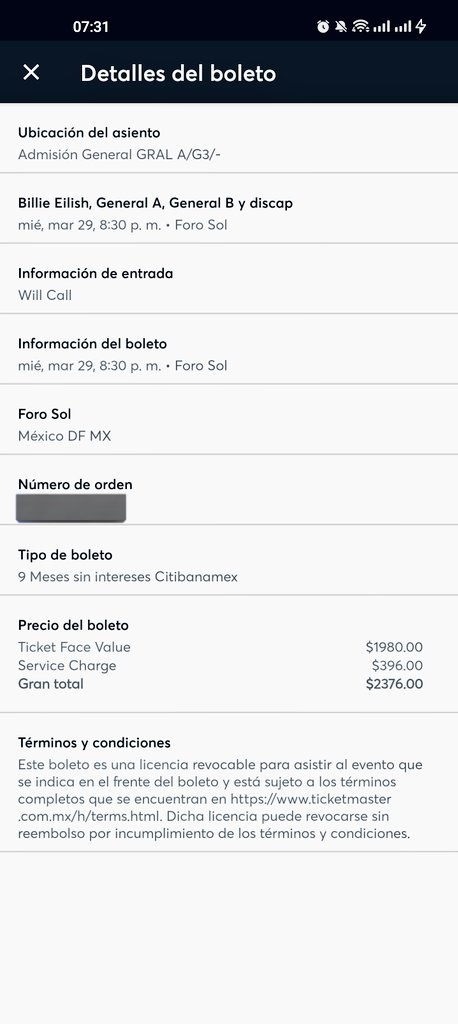 s75575043's tweet photo. Hola, antes de que rompa y vea la forma de obtener un reembolso por lo de ayer, alguien gusta o necesita comprar dos boletos gralA para Billie? Mi novia ya no puede ir hoy porque se está muriendo de lo de ayer 🥲
2400 c/u @BillieEilishMEX @billieeilish 
#billieeilish #lluvia https://t.co/B3uDIIKHql