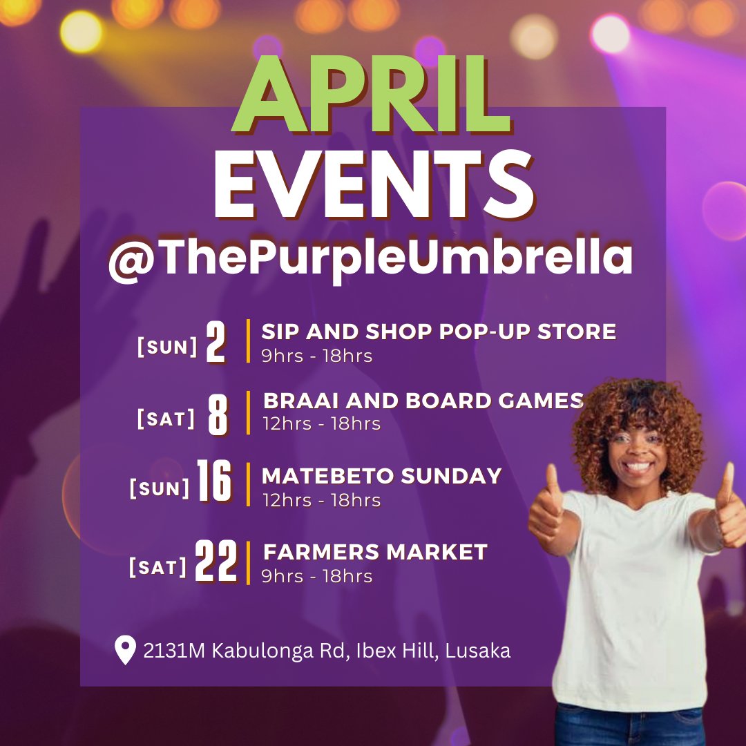 prpl_umbrella's tweet photo. 💃Get out your calendars and flip to April! 🗓
The Purple Umbrella has some great events lined up for you to look forward to! Don't miss out on the chance to relax and enjoy great company, along with great food and drinks 😉
Watch this space 😎😎
#events #chill #thepurpleumbrella https://t.co/LUr1k5yZrn
