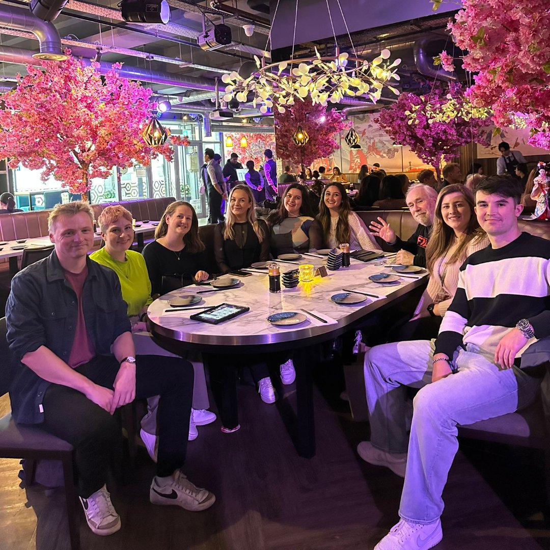 ThisDefinition's tweet photo. We just had our first socials of the year and we had a blast. 

Our team in #Leeds chowed down on some Japanese-style tapas at @BlueSakuraLeeds, while our team in #London had a grand old time feasting on Indian cuisine at @Dishoom.

Definitely deserved after all our hard work 😋 https://t.co/CUSBl6T2pk