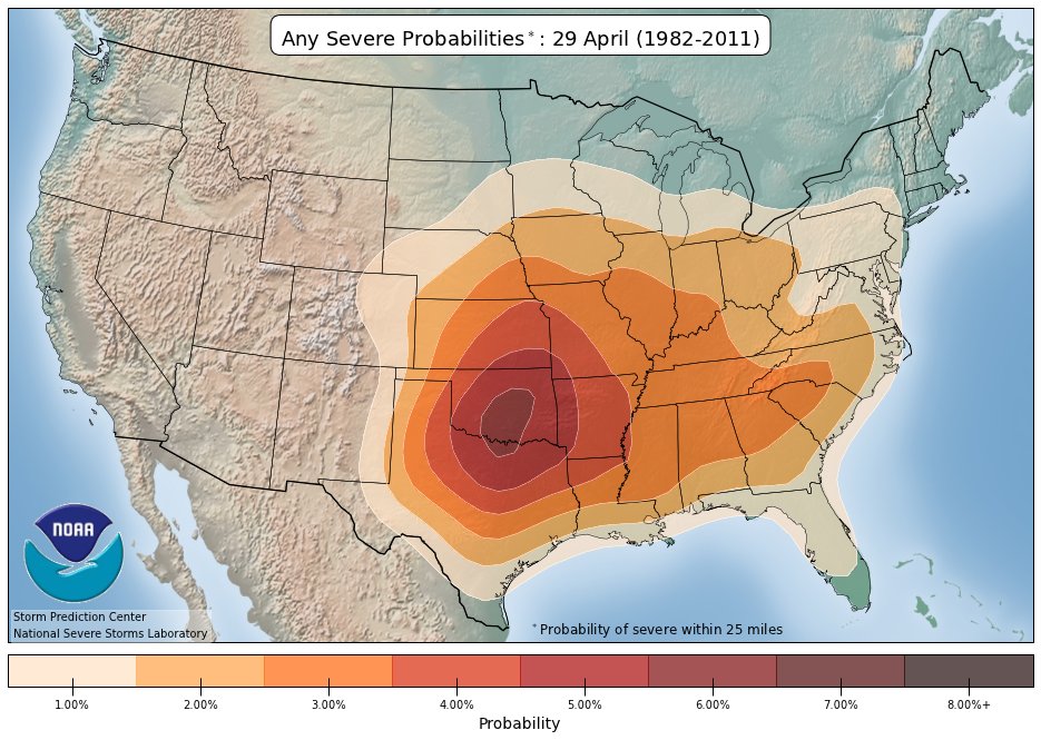 Since long-range severe wx forecasting is all the rage right now, I figured I'd try my hand at it.  The red circled region is where I expect a hot spot of severe wx to develop in late April.

Please kindly ignore the second image. Nothing to see there.