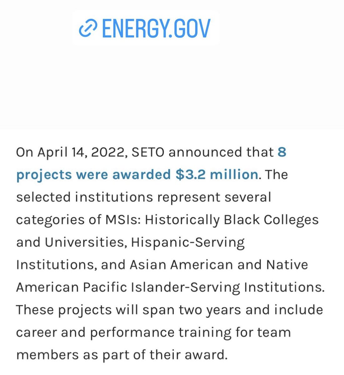 Joe_PhD's tweet photo. I can proudly say I created this opportunity and got funding from Department of Energy-  Solar Energy Tech Office #HBCU #STEMPolicy https://t.co/LJ4ZXsHQ08