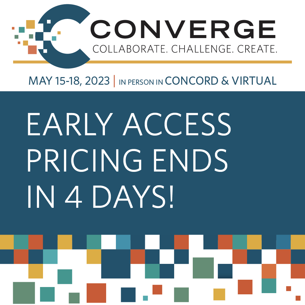 The all inclusive Converge conference package savings disappears on 4/3! Don't miss it! 

Visit bit.ly/3zgdxdZ