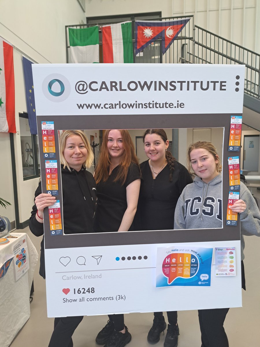 CICareers's tweet image. Students and staff from Carlow Institute saying#HelloHowAreYou @MiriamMonahan1 @davidfordeFET @ThisisFet @MentalHealthIrl @carlowMHA @kclr96fm @KCETB_FET@LazyRiverCafe
#Postive#Mental#Health
#Amber Flag#Happy#Easter