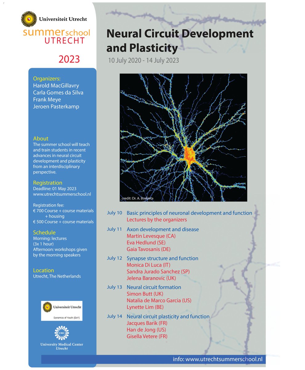 Still time to apply for the Utrecht Summer school on Neural Circuit Development and Plasticity! We are thankful to the support from <a href="/FENSorg/">FENS</a>  and <a href="/IBROorg/">IBRO - International Brain Research Organization</a> -PERC who provide 5 stipends of 750 EUR for Master and/or PhD students based in Europe interested in attending this course.