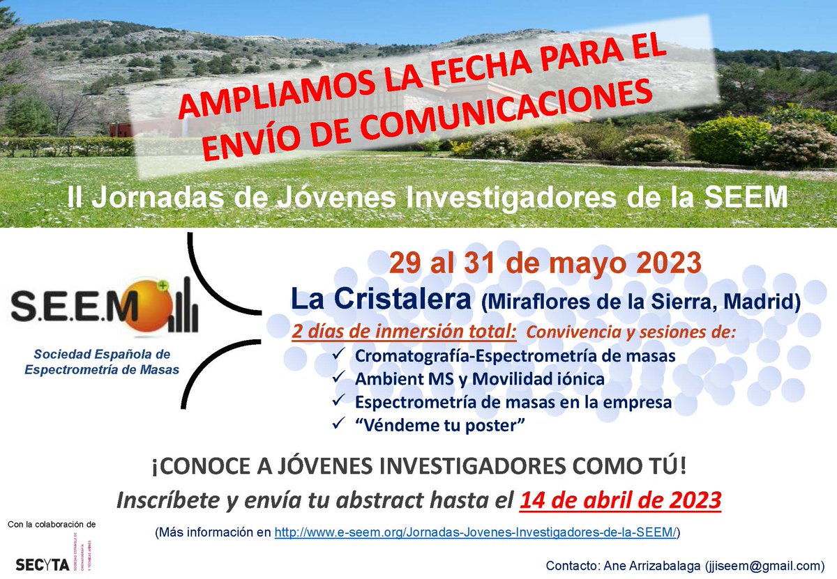 ¿Aun sin inscribirte a las II-JJI SEEM?🤔 Ampliamos el plazo de inscripción hasta el 14 de Abril para que te de tiempo de preparar tu abstract!🥳
📢Quedan las últimas plazas disponibles. ¡Que no te lo cuenten!
e-seem.org/Jornadas-Joven…