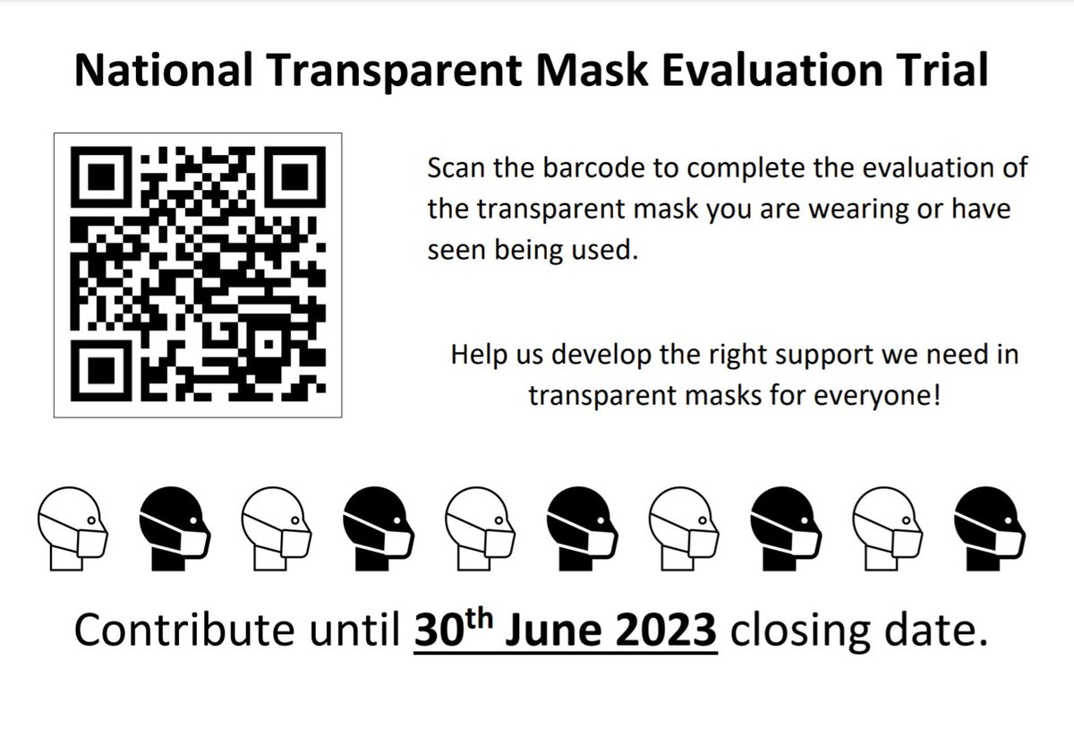 Call for help on the evaluation of transparent facemasks! Please contribute, like/retweet @wdesnews @UHDBTrust @trishgreenhalgh @helengrote @DHSCgovuk @NHSE_Paul @BDA_Deaf @RoseAylingEllis @eloisegarland @deafidentity @AndrewPulrang @DishorizonsES
@NHS_DNDN @disableddoctors