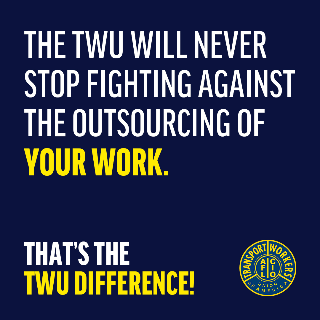 SWA4TWU's tweet photo. You work too hard to lose your job to outsourcing. 

The TWU is proud to be the ONLY airline union that has successfully rolled back outsourcing efforts.

We're here for YOU - and we have the track record to prove it! ✈️ https://t.co/okRIp9UZwd