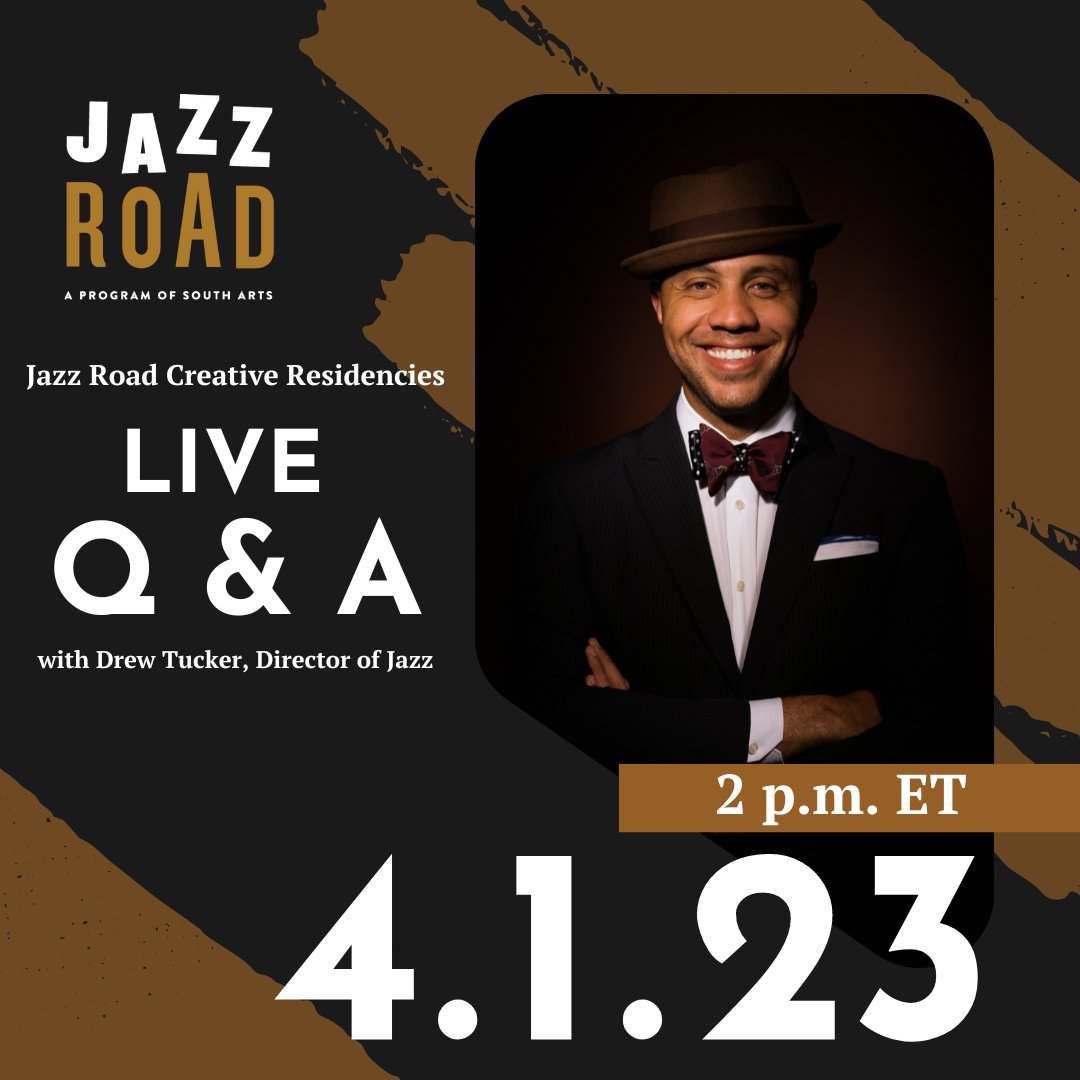 Join South Arts' Director of Jazz, <a href="/itsnotaxylo/">Drew Tucker</a> , this Saturday April 1 at 2 p.m. ET on #Instagram for an Live Q&amp;A about our Jazz Road Creative Residencies grants. Learn more and apply today at southarts.org/artist-grants-… 

#southarts #jazzroad #artists #jazz #jazzmusic #music