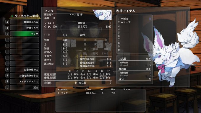 PC04：フォウ魔法使い　エルフ・男・善『Fate/Grand Order』より「フォウ」。リコリス・リコイルの「リス（